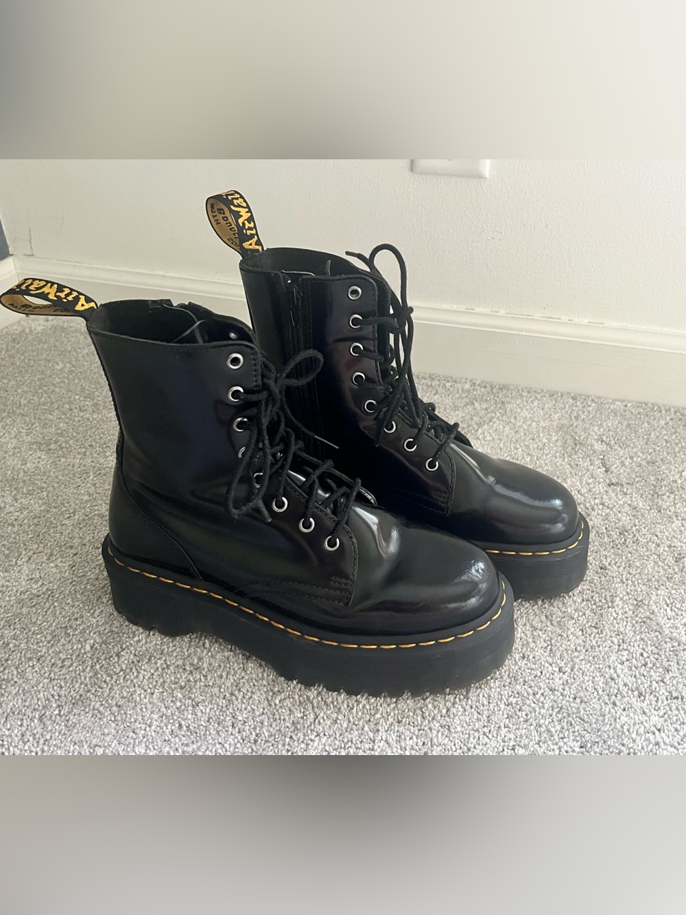 Dr. Martens Jadon Women’s Sz 9 Black Leather Platform Lace-Up Side Zip Mid Boots